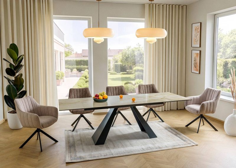 Jedálenská stolička, svetlá béžová látka, čierny kov, AZALIA LEO