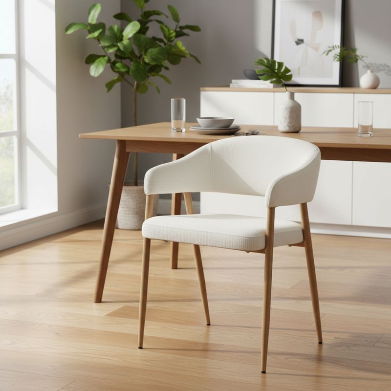 Dizajnové jedálenské kreslo, krémová látka, nohy kov buk, NIZAR TYP 1