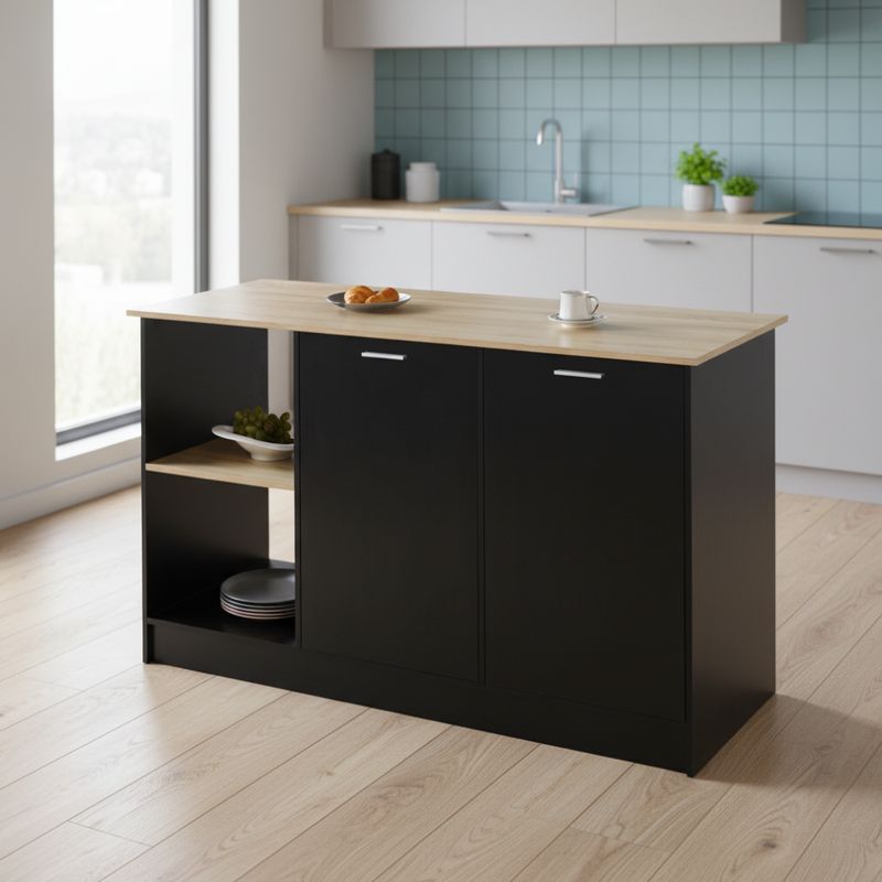Kuchynský ostrovček, 150x60 cm, dub, čierny, POMPEJ