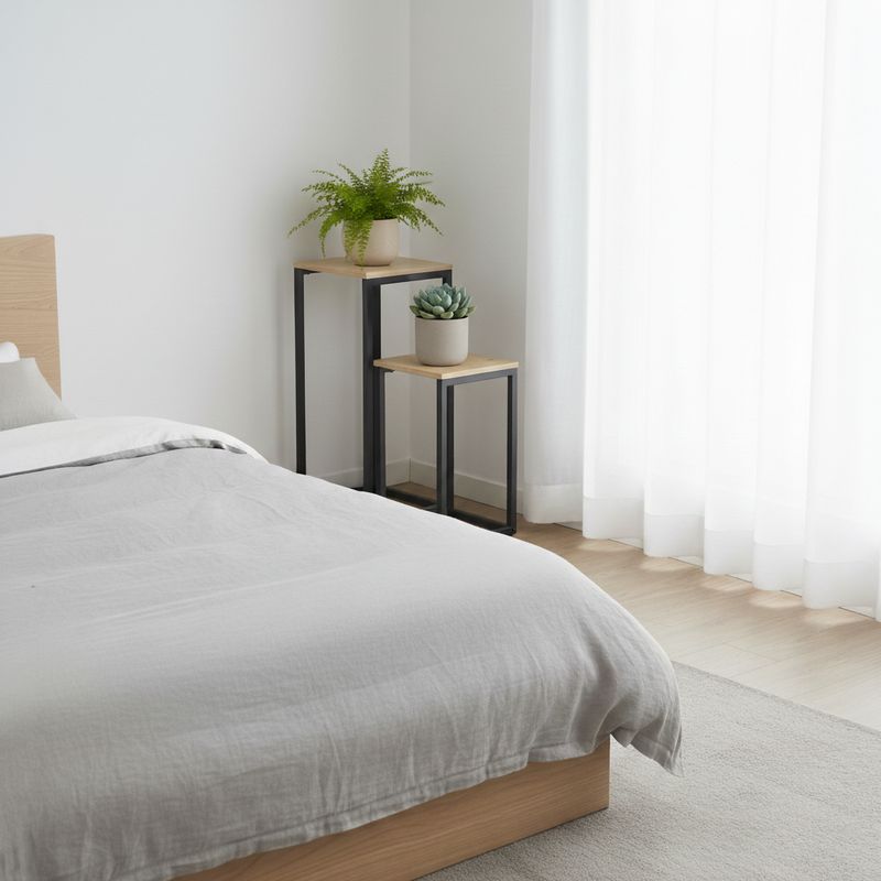 Príručné stolíky, 26x26cm, set 2 ks, dub, čierne, TOLSOS