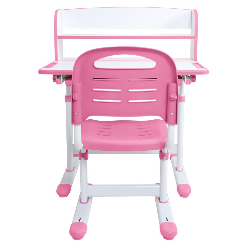 Rastúci písací stôl a stolička, 70x55cm, ružový, biely, set ZION