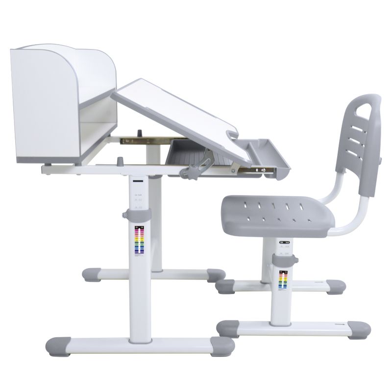 Rastúci písací stôl a stolička, 70x55cm, sivý, biely, set ZION