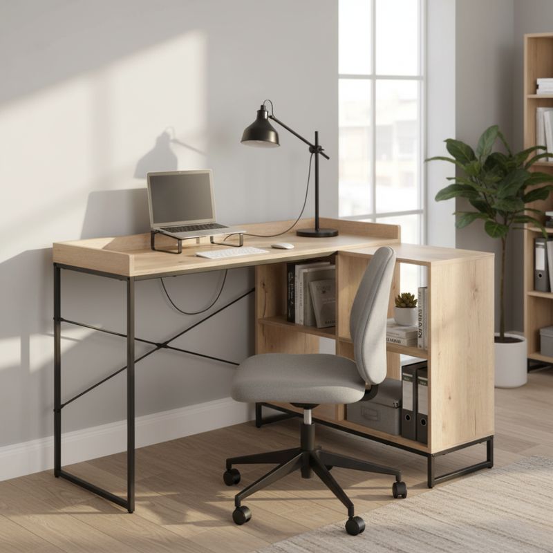 Rohový PC stôl, 110x88cm, dub, čierny, ULOSTOL