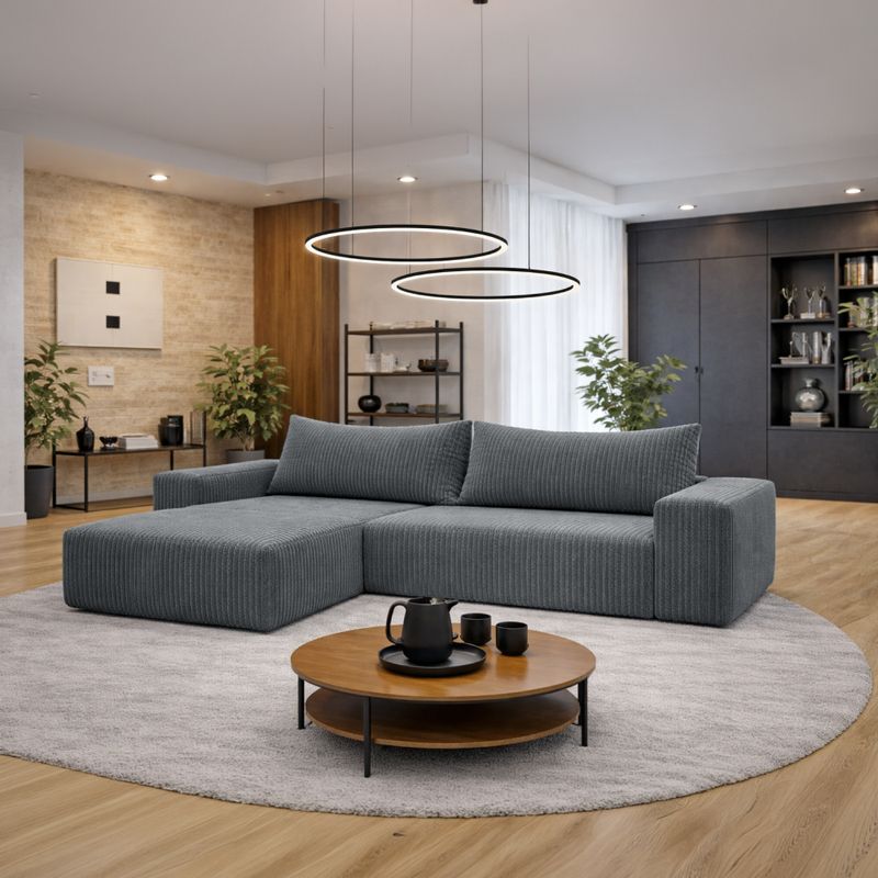 Univerzálna sedacia súprava, sivá látka, PREMA ROH UNI