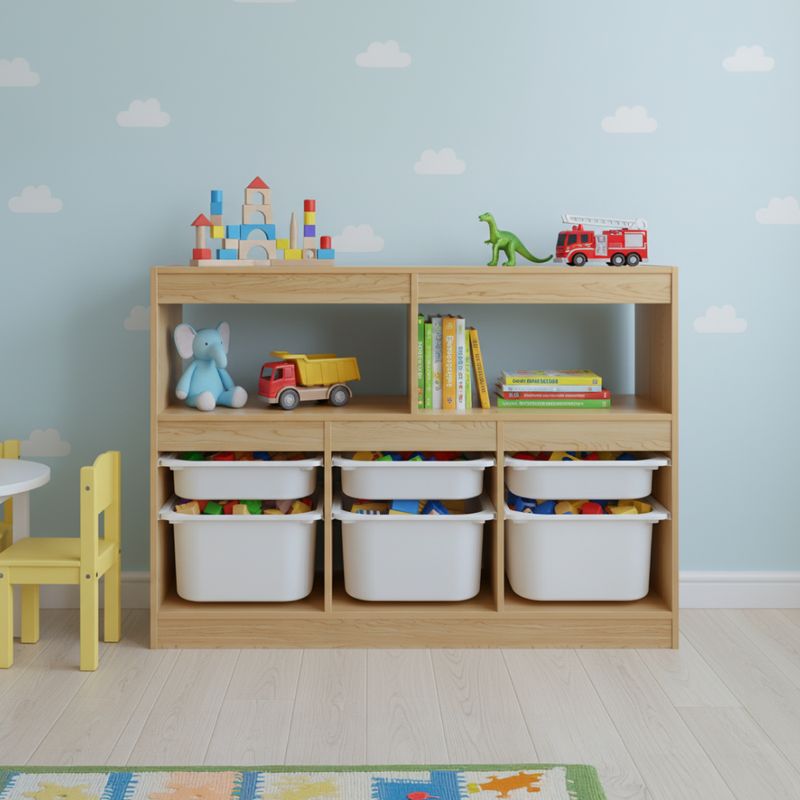 Organizér s úložnými boxami, 120cm, dub, biely, TRIVIX