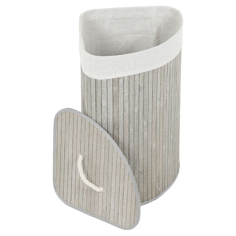 Kôš na prádlo, 35cm, bambusový, rohový s vekom, sivý, DB2002 GREY
