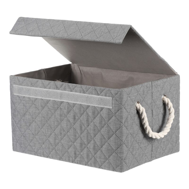 Kôš látkový, krabica s uchami a vekom, nízky, sivý, DT3003 GREY
