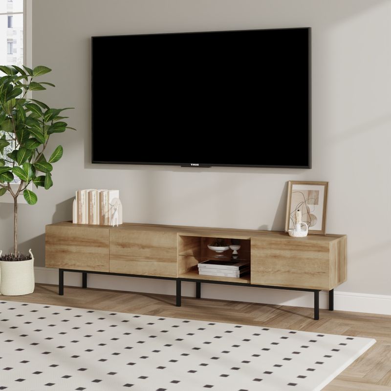 TV stolík, 175cm, dub, čierny, BASTIEN