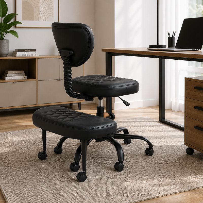 Ergonomická kľakačka, 44cm, čierna ekokoža, čierny kov, SAMER
