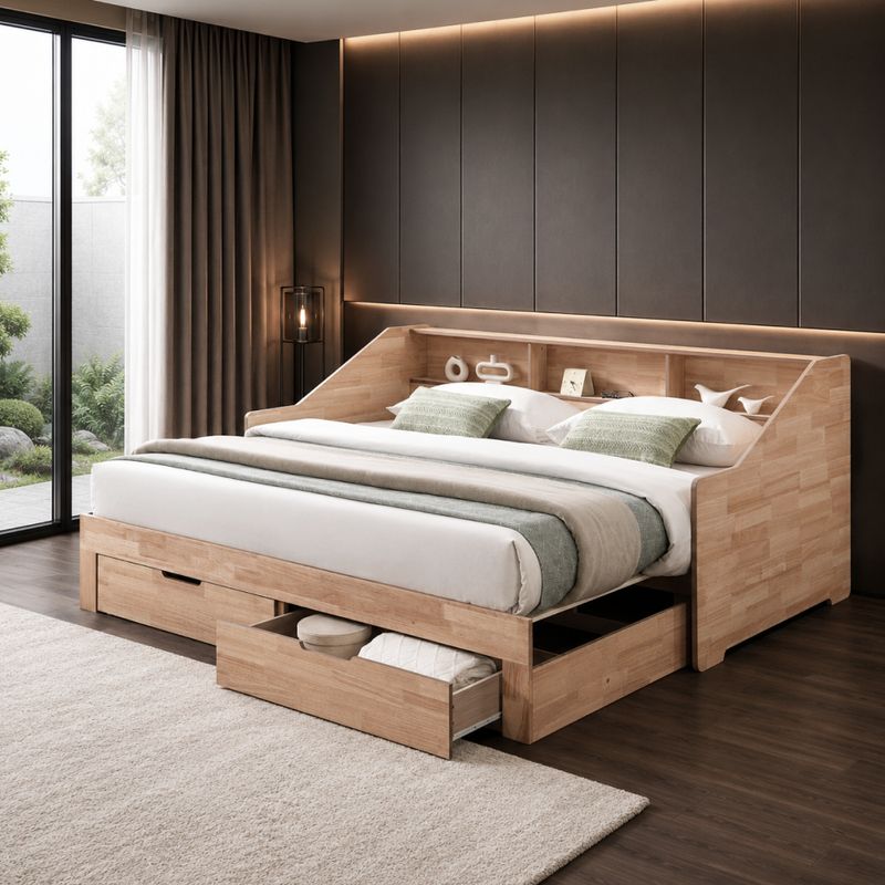 Rozkladacia posteľ s úložným priestorom, 90-180x200, prírodná, MONETA