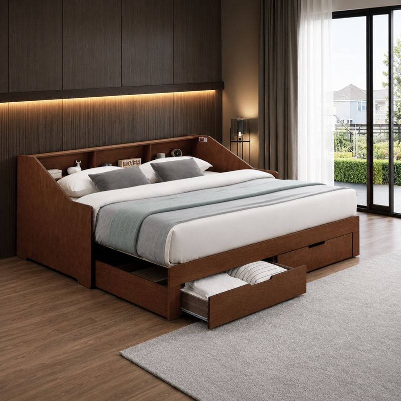 Rozkladacia posteľ s úložným priestorom, 90-180x200, orech, MONETA