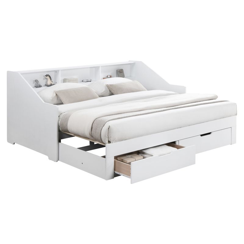 Rozkladacia posteľ s úložným priestorom, 90-180x200, biela, MONETA