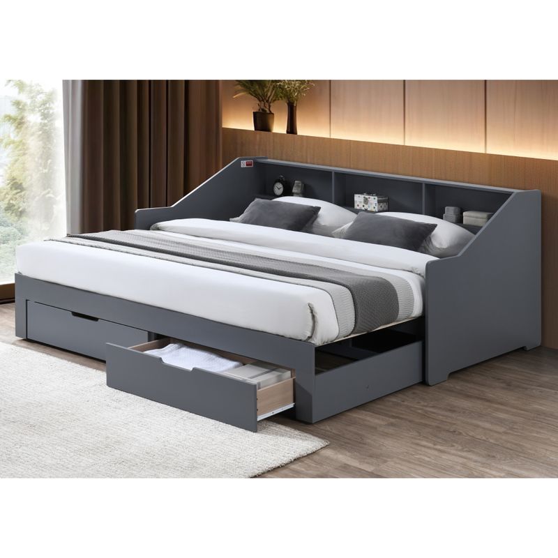 Rozkladacia posteľ s úložným priestorom, 90-180x200, sivá, MONETA