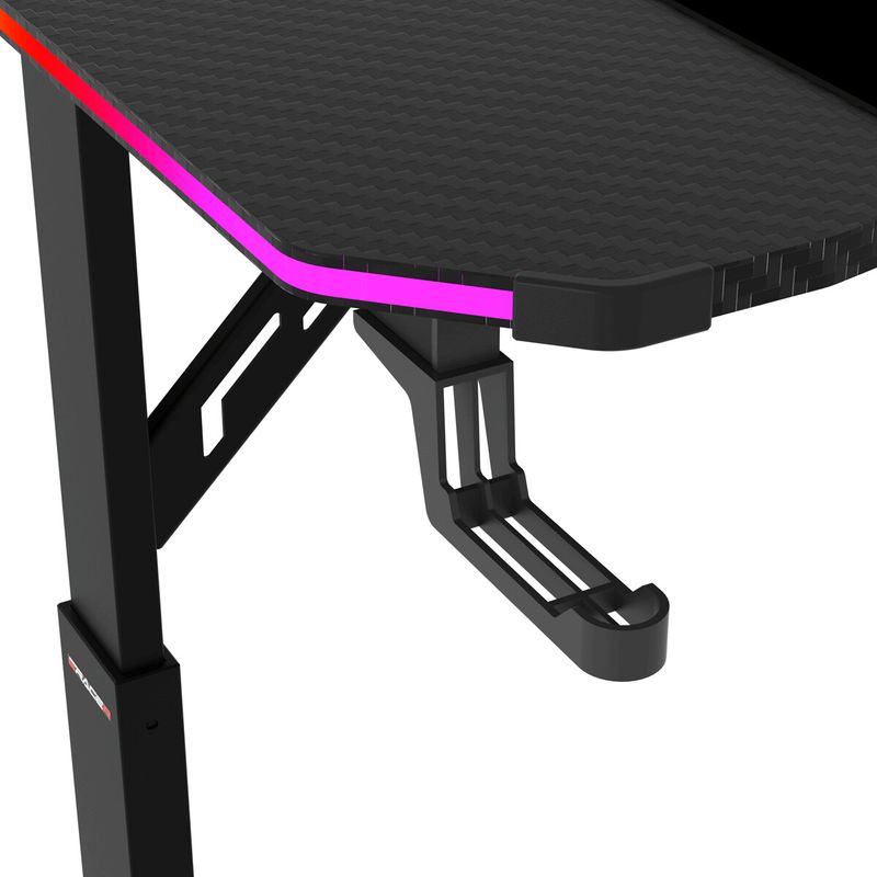 Pevný herný stôl 120x60cm, RGB LED, nastaviteľná výška, melamín, carbon, LT-H1212 BK