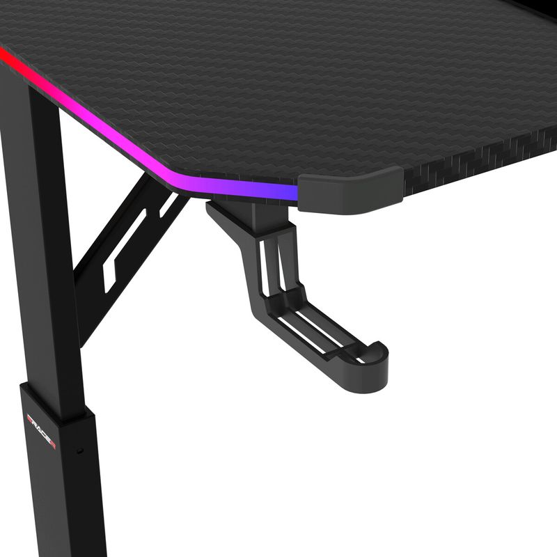 Pevný herný stôl 140x60cm, RGB LED, nastaviteľná výška, melamín, carbon, LT-H1214 BK
