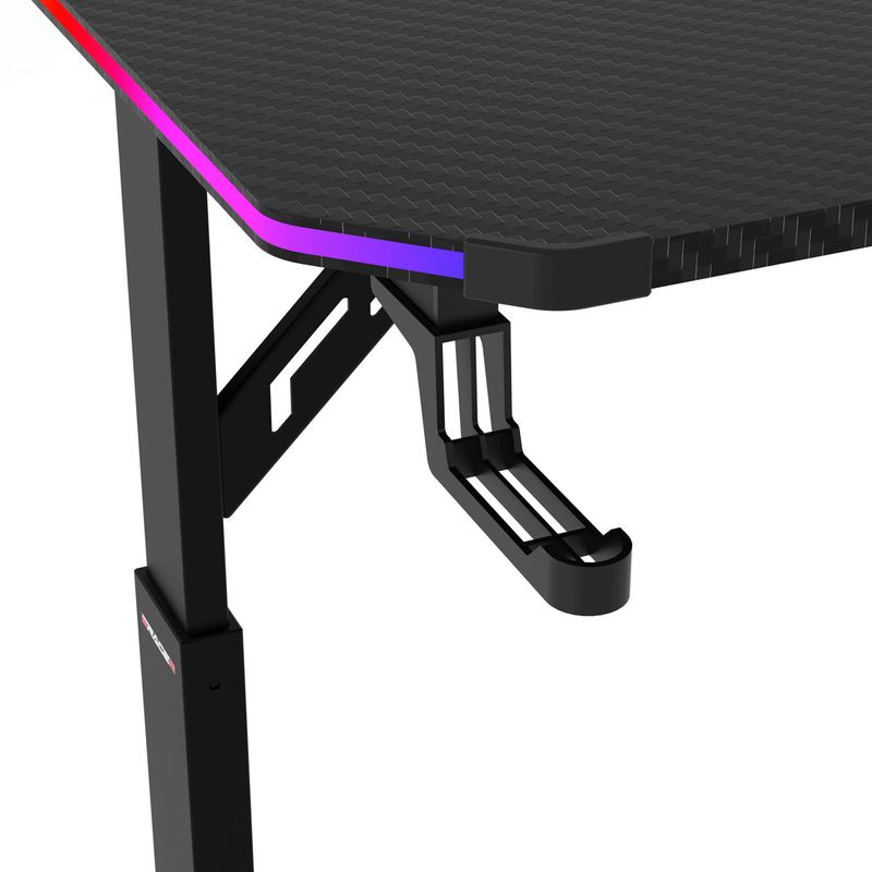 Pevný herný stôl 160x60cm, RGB LED, nastaviteľná výška, melamín, carbon, LT-H1216 BK