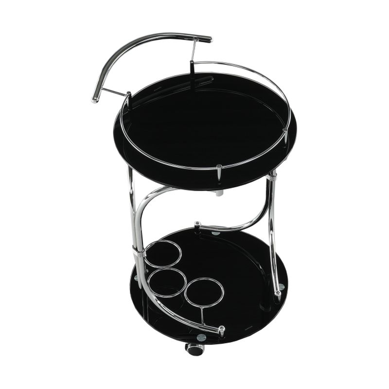 Servírovací stolík, 50cm, čierne sklo, chróm, VESNA