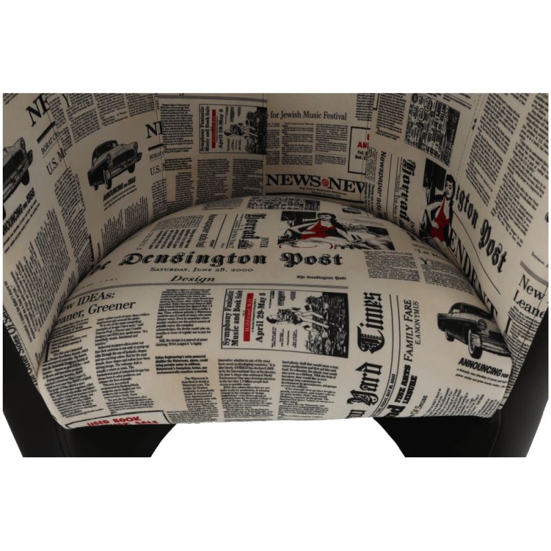 Kreslo klubové, D-8 čierna ekokoža, vzor noviny látka, CUBA