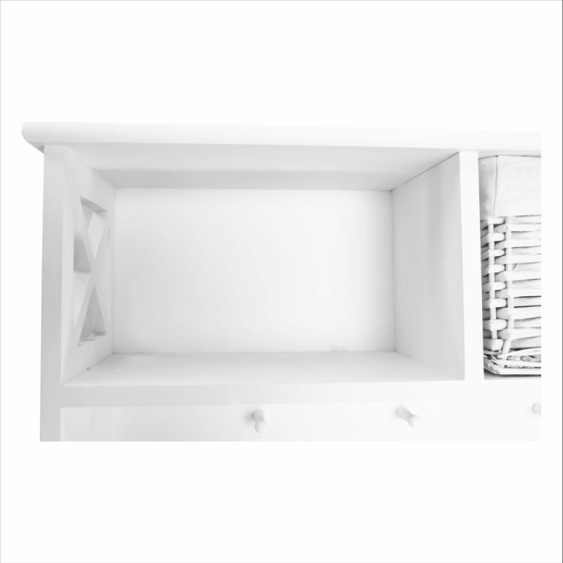 Vešiak, 100cm, 3 košíky, drevo, prútie, biely, RAFAELLO