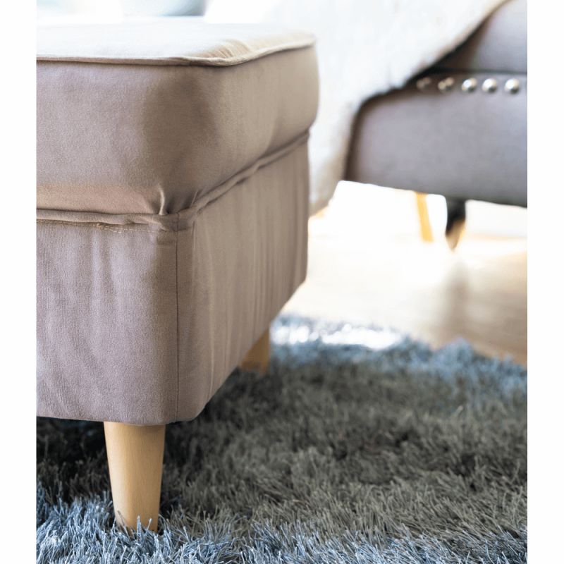 Moderný taburet, 40cm, látka béžovosivá, drevo buk, RUFINO 3 NEW