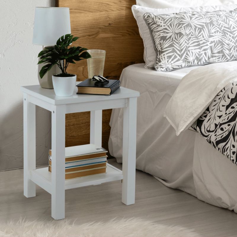 Nočný stolík, 38cm, masív, biely, FOSIL