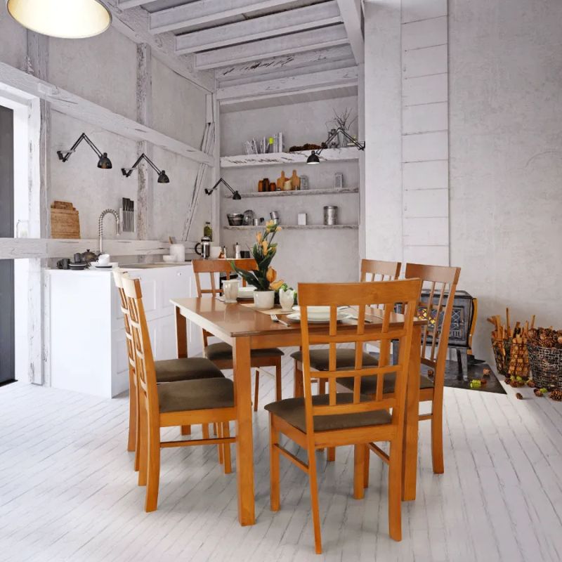 Jedálenský set 1+6, 135x80cm, MDF, čerešňa, látka béžová, GRID NEW