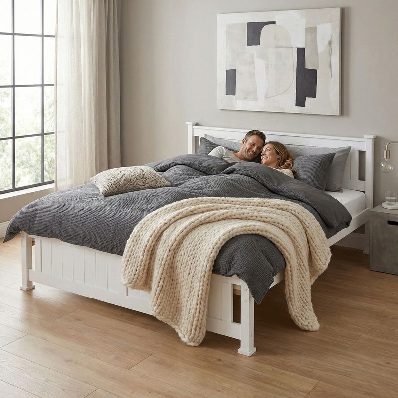 Manželská posteľ, 180x200, s roštom, biela, LUCAS NEW