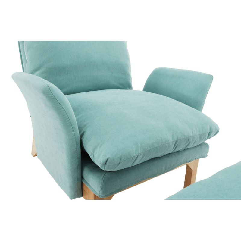 Kreslo s podnožou, prírodné drevo, mentolová látka, ZANDER