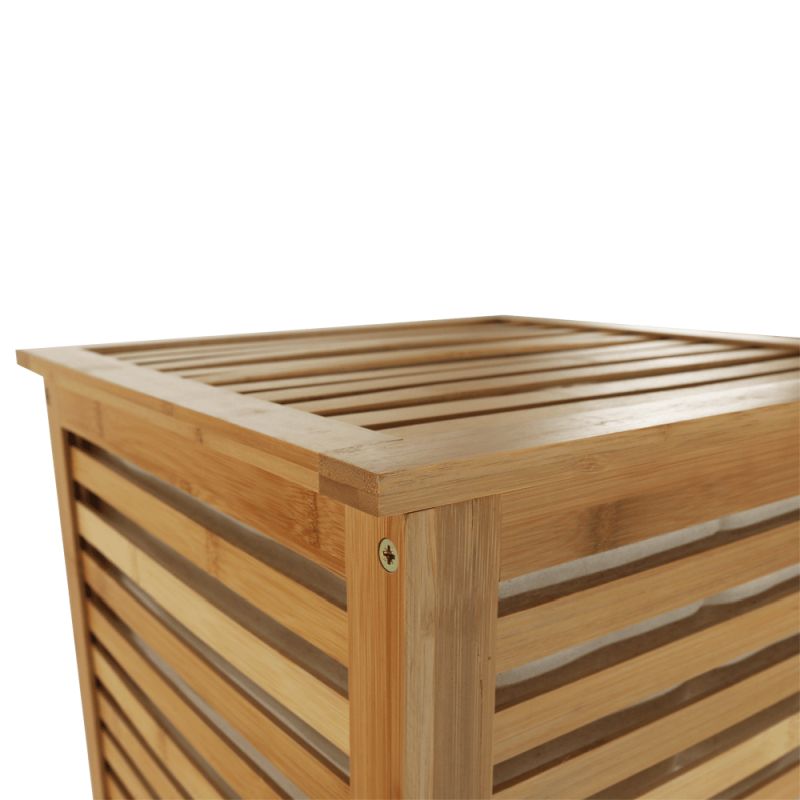 Kôš na bielizeň, 40cm, bambus prírodný, béžová látka, BASKET