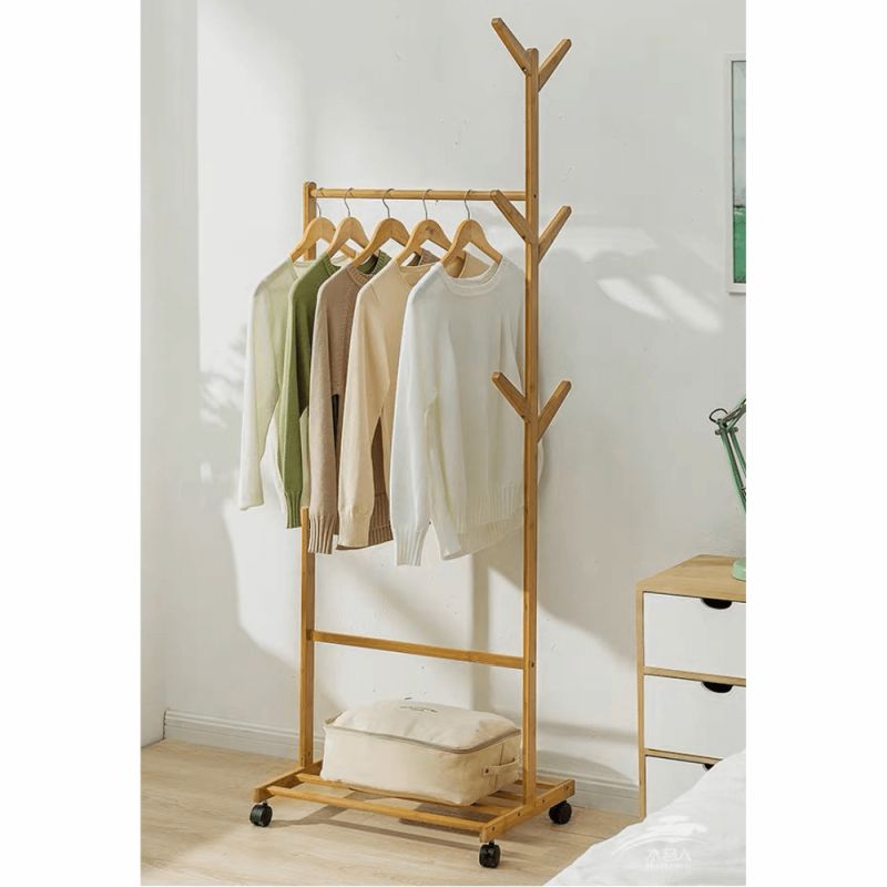 Pojazdný vešiak, prírodný, bambus, šírka 60cm, VIKIR TYP 1