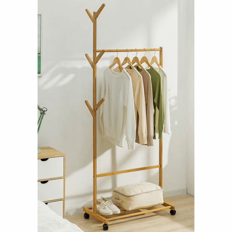Pojazdný vešiak, prírodný, bambus, šírka 80cm, VIKIR TYP 2