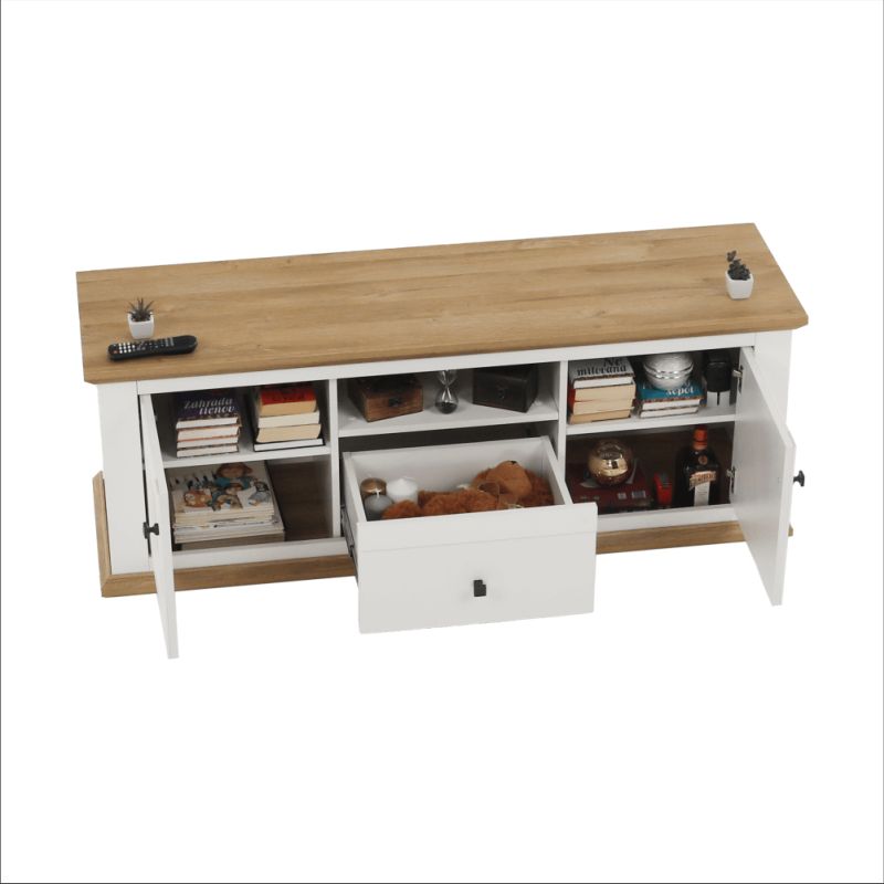 RTV stolík, 150cm, biely, dub grand, LEON MZ15