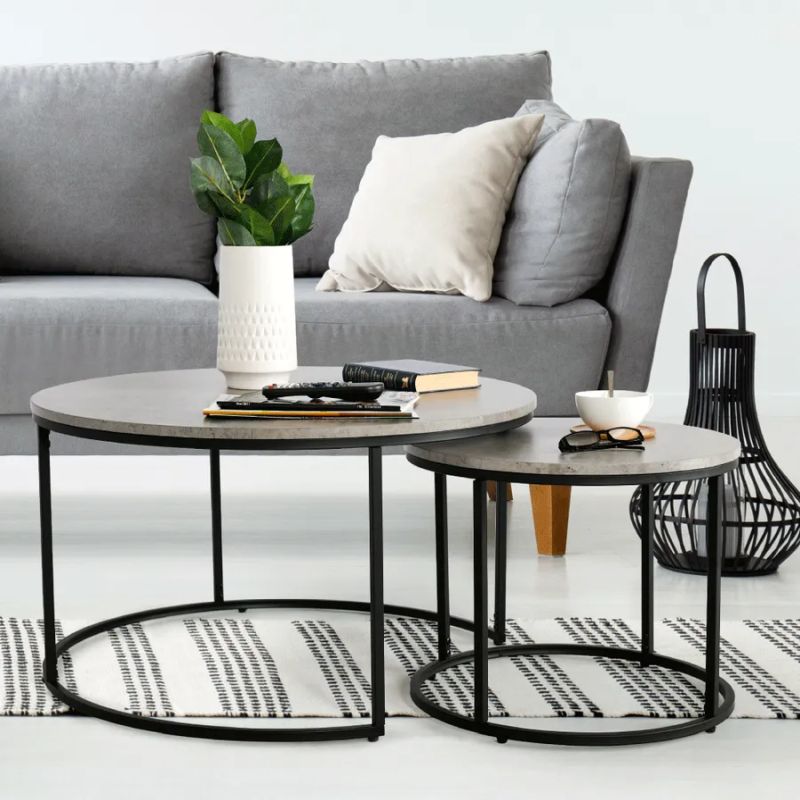 Set dvoch konferenčných stolíkov, 80x80cm, betón, čierny, IKLIN