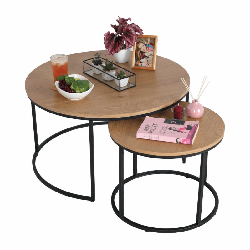 Set dvoch konferenčných stolíkov, 80x80cm, dub, čierny, IKLIN