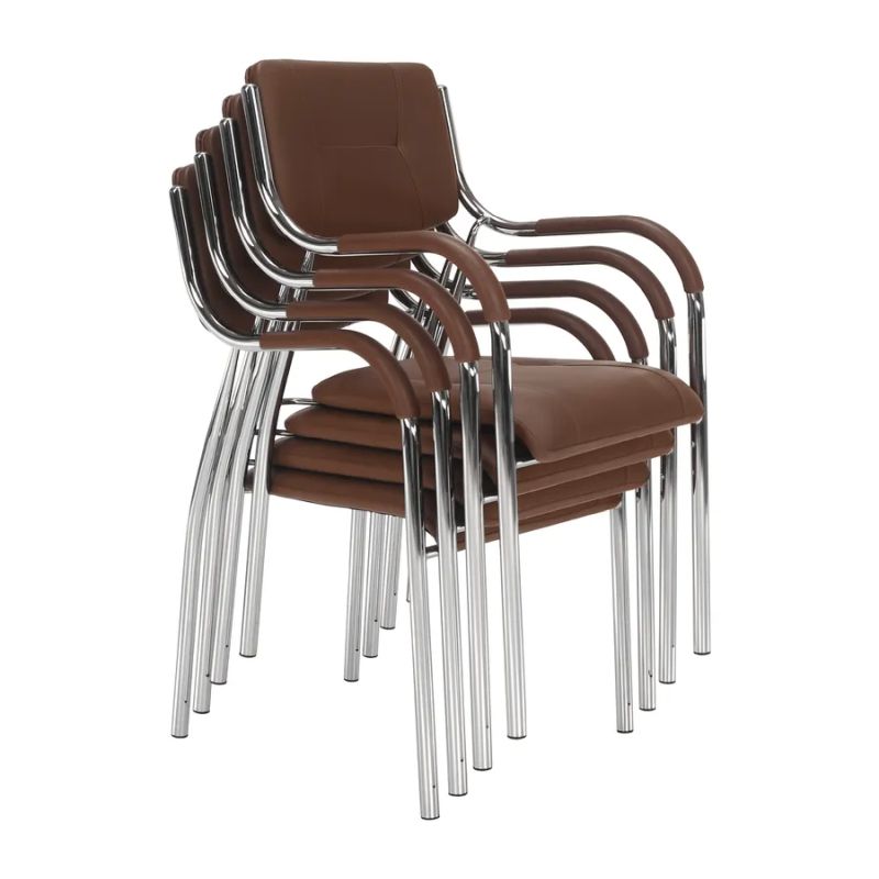 Stohovateľná stolička, hnedá ekokoža, nohy chróm, ILHAM