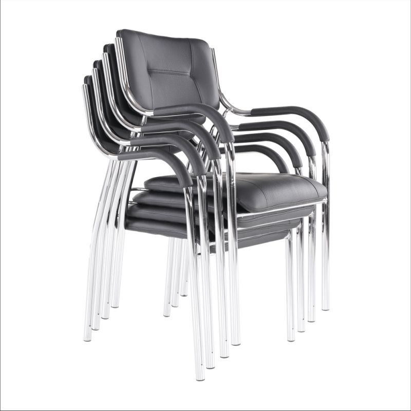 Stohovateľná stolička, čierna ekokoža, nohy chróm, ILHAM