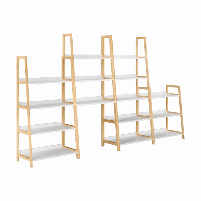 Regál, 63cm, 5-policový, biely, prírodný, KOEN TYP 3