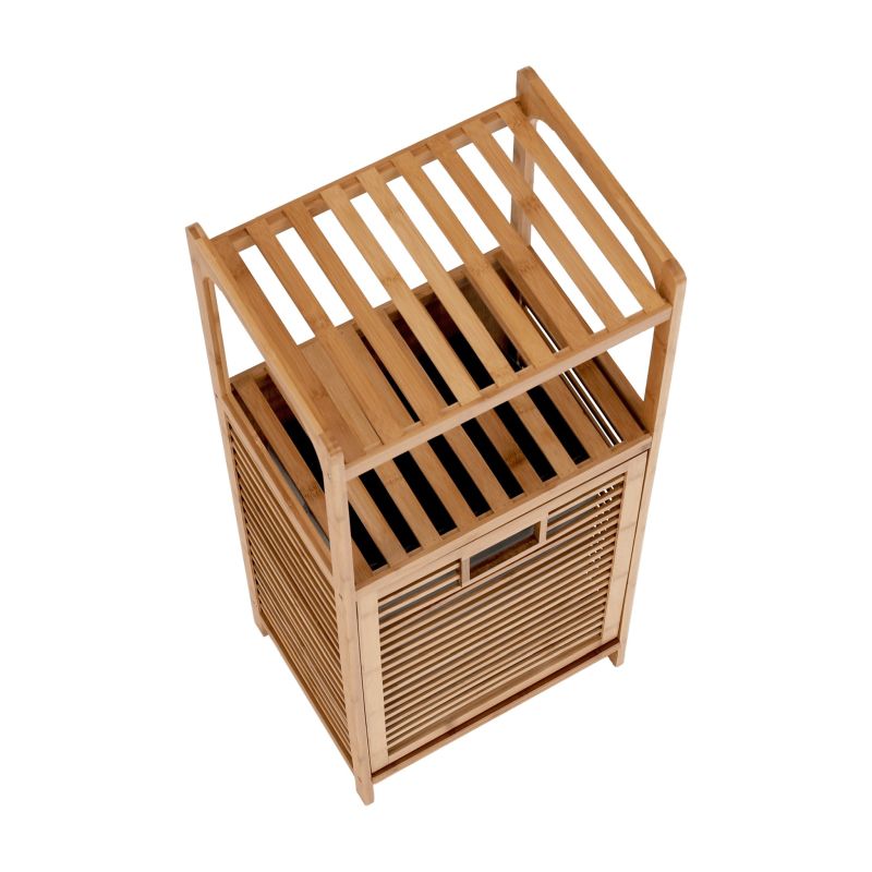Kôš na bielizeň, 40cm, bambus prírodný, sivá látka, KERI NEW