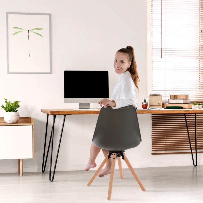 Štýlová otočná stolička, tmavosivá ekokoža a plast, nohy buk, ETOSA