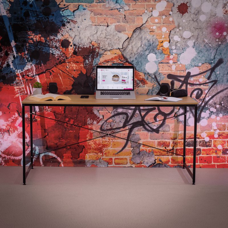 Písací stôl, 150x60cm, dub, čierny, MELLORA