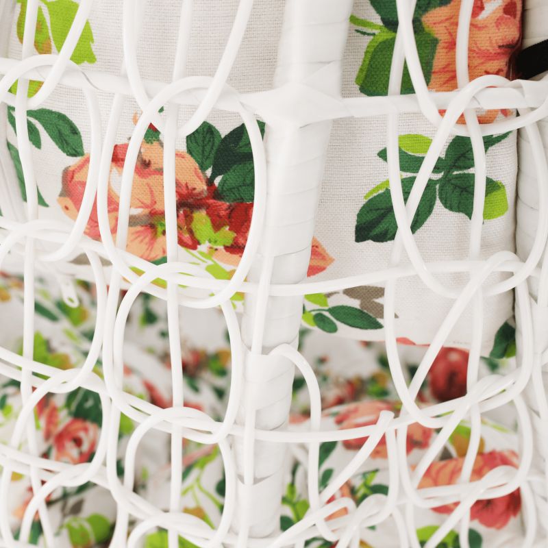 Závesné kreslo, kov biely, látka vzor kvety, KALEA 2 NEW