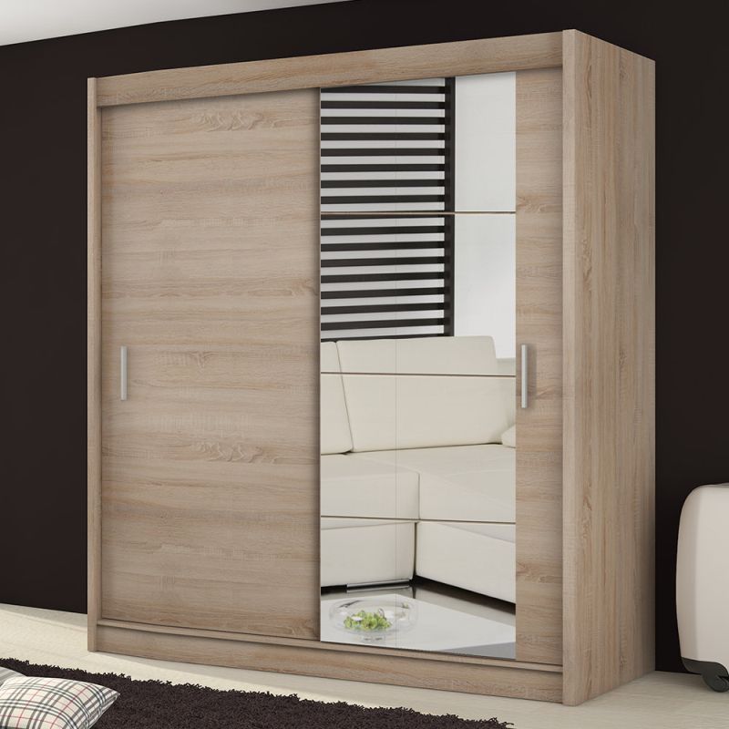 Skriňa, 180cm, kombinovaná, dub sonoma, zrkadlo, LOW