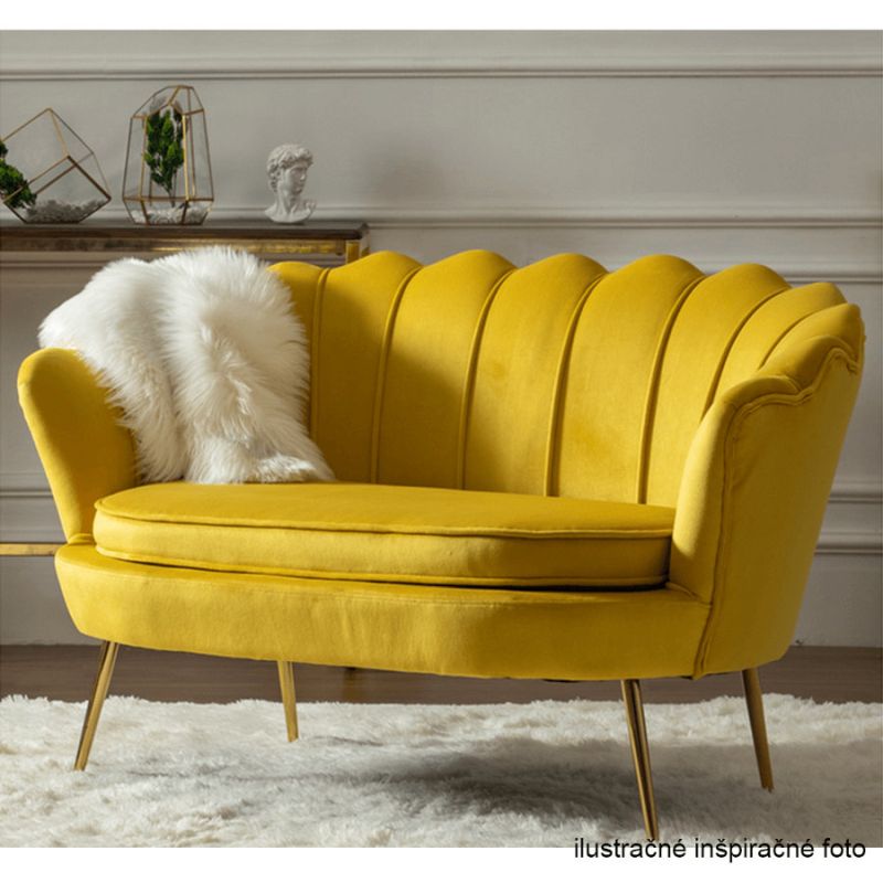 Lavica, Art-deco, nohy gold chróm, horčicová látka, NOBLIN