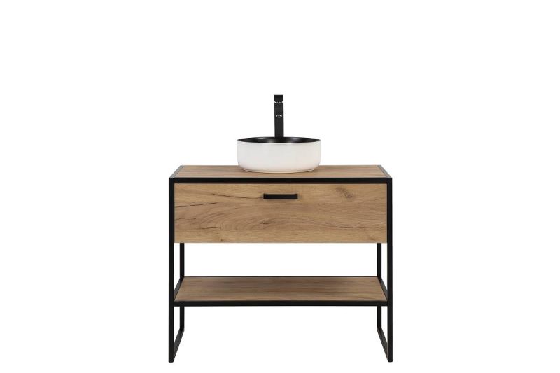 Skrinka do kúpeľne, 90cm, dub craft zlatý, čierna, BROOKLYN 827