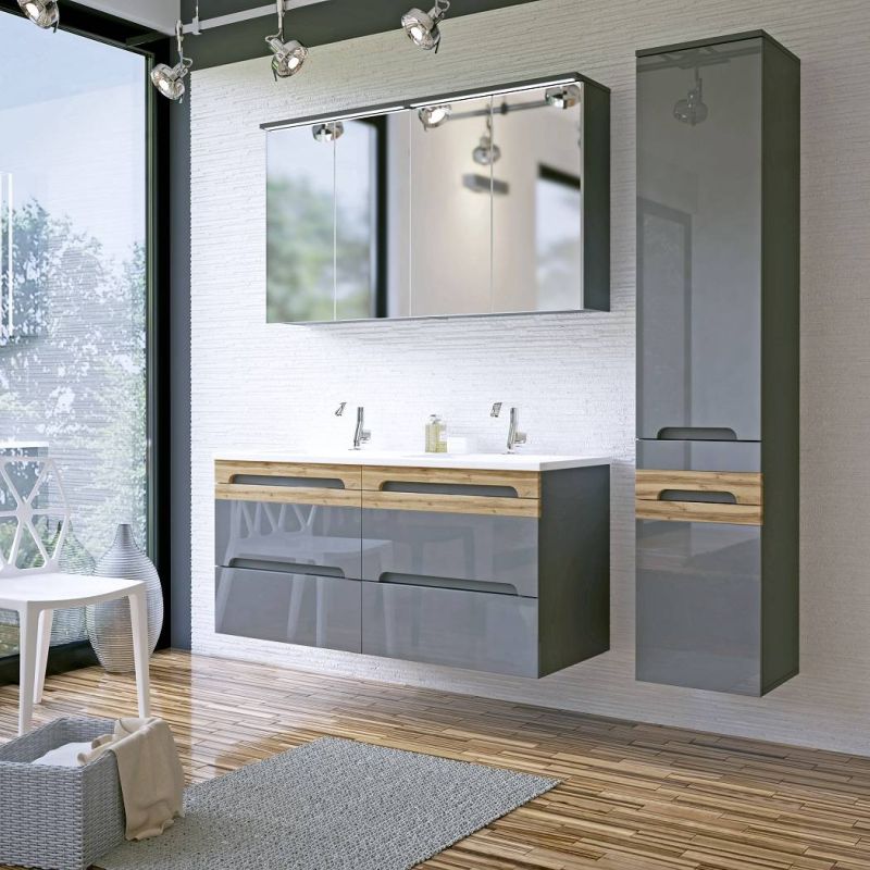 Skrinka pod umývadlo, 80cm, sivá, lesk, dub wotan, GALAXY GRAFIT 824