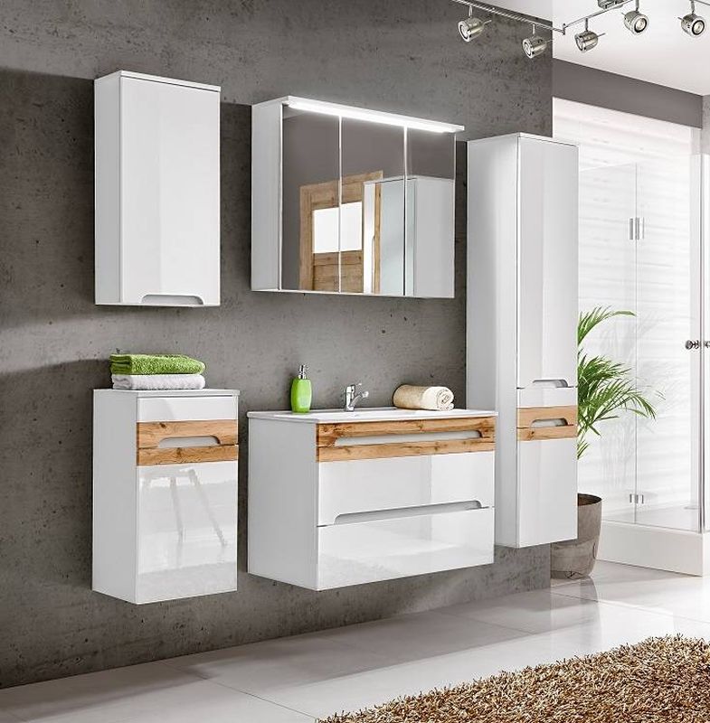 Skrinka so zrkadlom, 60cm, biela, GALAXY WHITE 840