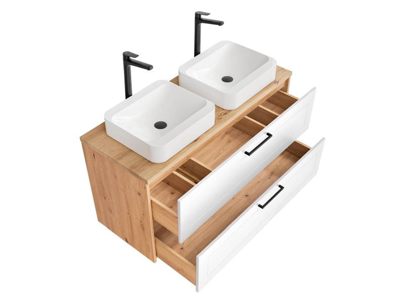 Skrinka pod umývadlo, 120cm, dub artisan, biela, MADERA WHITE 854