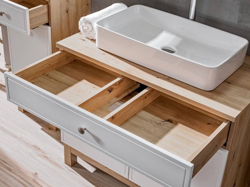 Skrinka do kúpeľne, 90cm, dub artisan, biela, SAMOA 852