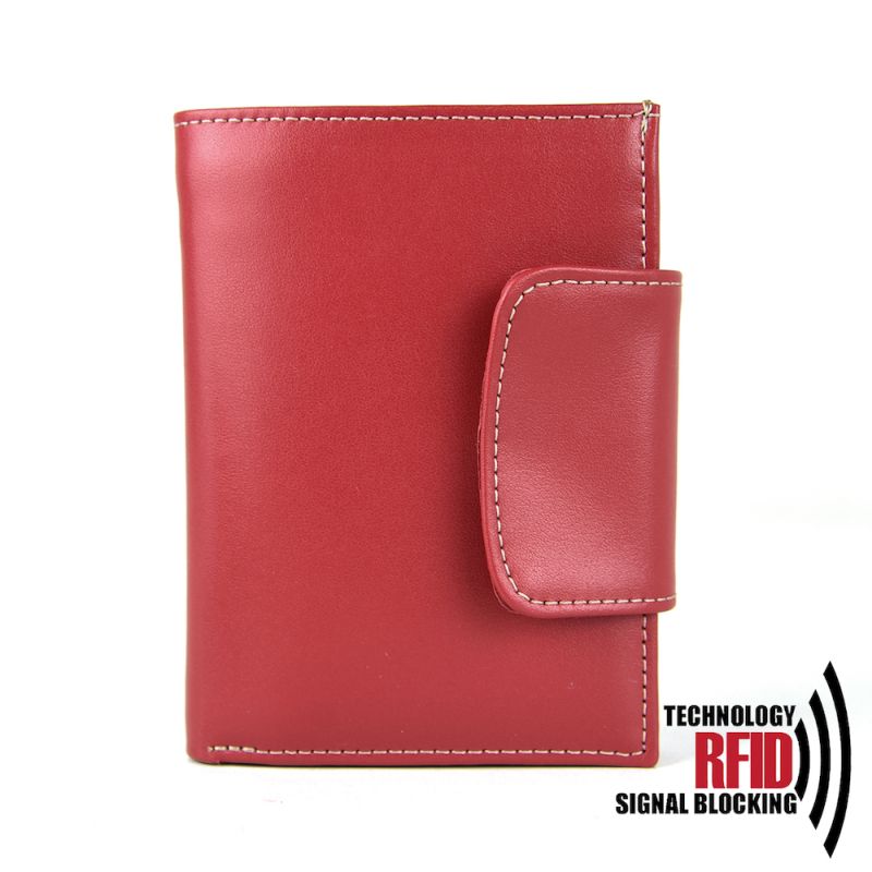 Kožená RFID peňaženka vybavená blokáciou RFID / NFC, červená farba č.8211