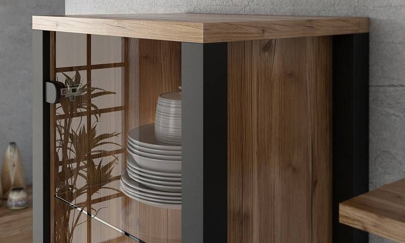 Vitrína, 56cm, appenzeller fichte, čierna, HELVETIA OLIN 05